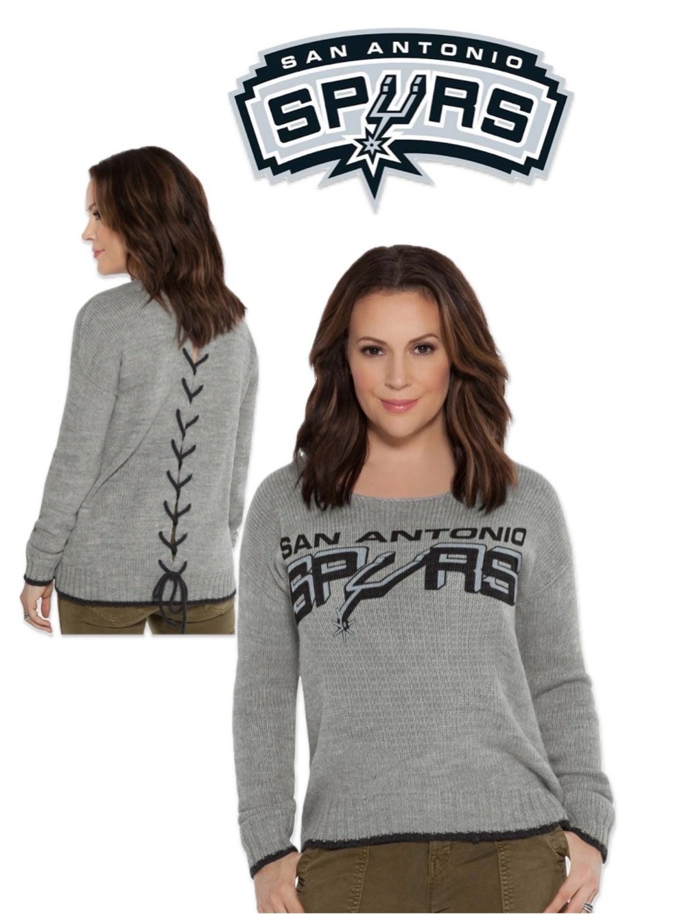 NWT [Touch by Alyssa Milano] San Antonio Spurs NBA Back Lace Up Sweater Womens L